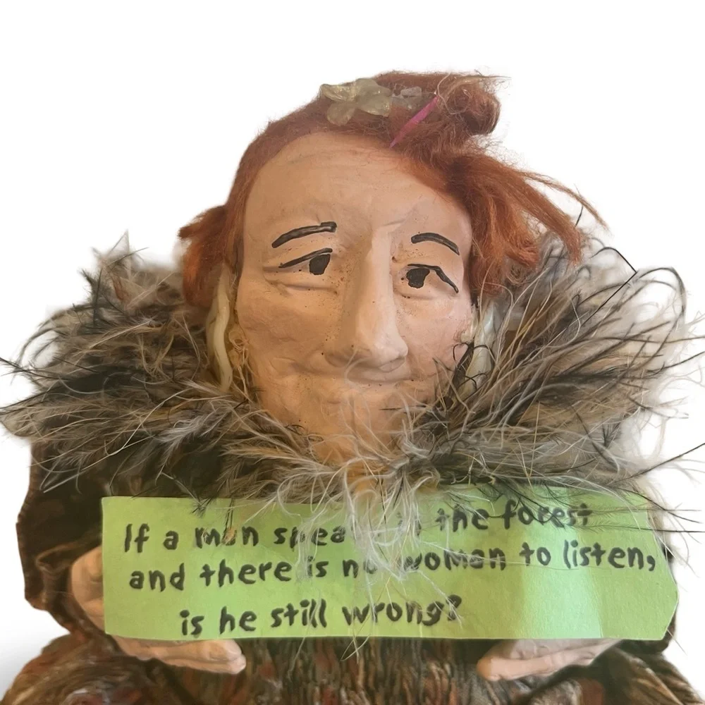 Artisan Ceramic Head Doll Shelf Sitter with Funny Saying